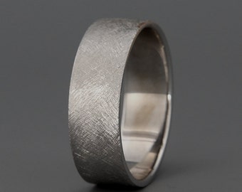 14k Solid White Gold Men's Wedding Band in Rustic Style | Handmade 14k solid white gold rustic men's wedding ring | 3mm 4mm 5mm 6mm 7mm