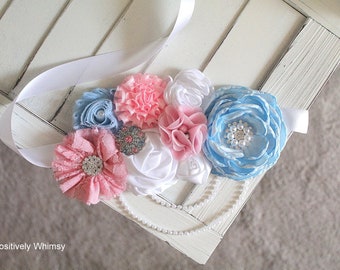 Gender Reveal Maternity Sash, Baby Shower Sash, Pregnancy Sash, Gender Reveal Baby Shower, Pink Blue Maternity Sash, Pink, Blue White, RTS