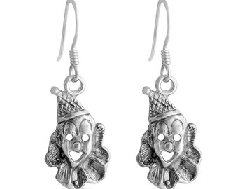 Laughing Clown Face Circus Joker Funny Comedian Mime Artist Drop Dangle Hook Earrings #925 Sterling Earrings #Azaggi E0517S