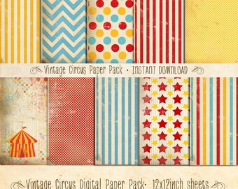 Vintage Circus Paper Pack 10 Digital Sheets Aqua Combo - INSTANT DOWNLOAD - Scrapbooking Card Making Birthday Party Decoration by Sassaby