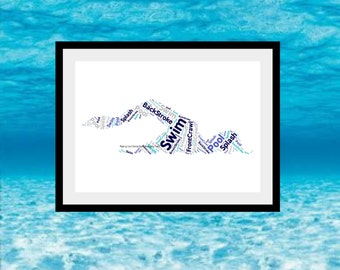 Swimmer Personalised Print, Swimmer Word Art, Swim Team Gift, Swimmer Word Collage, Gift For Swimmer, Swim Themed Gift, Word Art Print