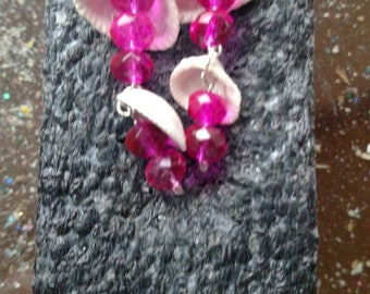 Pink crystal and Seashell earrings