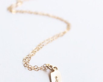 Gold Filled Mini Tag Necklace | Simple Necklace | Hand Stamped Necklace | Delicate Necklace