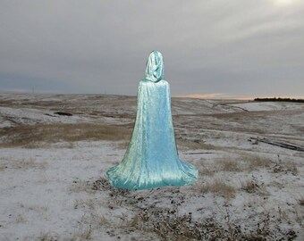 Cloak - Hooded- Sea Foam -Blue- Green- Velvet Cape - Wedding - Renaissance Festival - Costume - Princess - Fairy God Mother