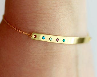 Birthstone Bracelet - Birthstone Bar Bracelet, Personalized Birthstone Bracelet, Dainty Chain Bracelet, Mother's Day Gift, Custom Birthstone