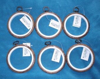 Set of 6 Stitch Garden 3" Round Wood Grain Flexi hoops - can be used as embroidery hoop and frame