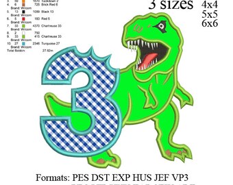 Scary T-rex Dinosaur Applique birthday Embroidery Design,Dinosaur embroidery pattern No 577 ... 3 sizes