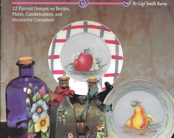 Painting on Glass By Gigi Smith Burns, Decorative Painting Book, Bottle Painting, Christmas Painting, Decorative Plates, Vintage Book