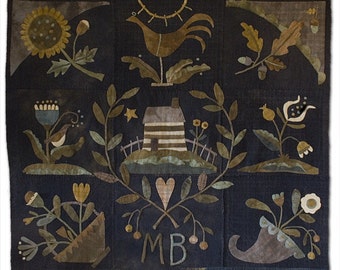 Primitive Wool Applique Bed Cover - Settler's Pride by Maggie Bonanomi - Choose Pattern Only or Pattern with Wool Kit
