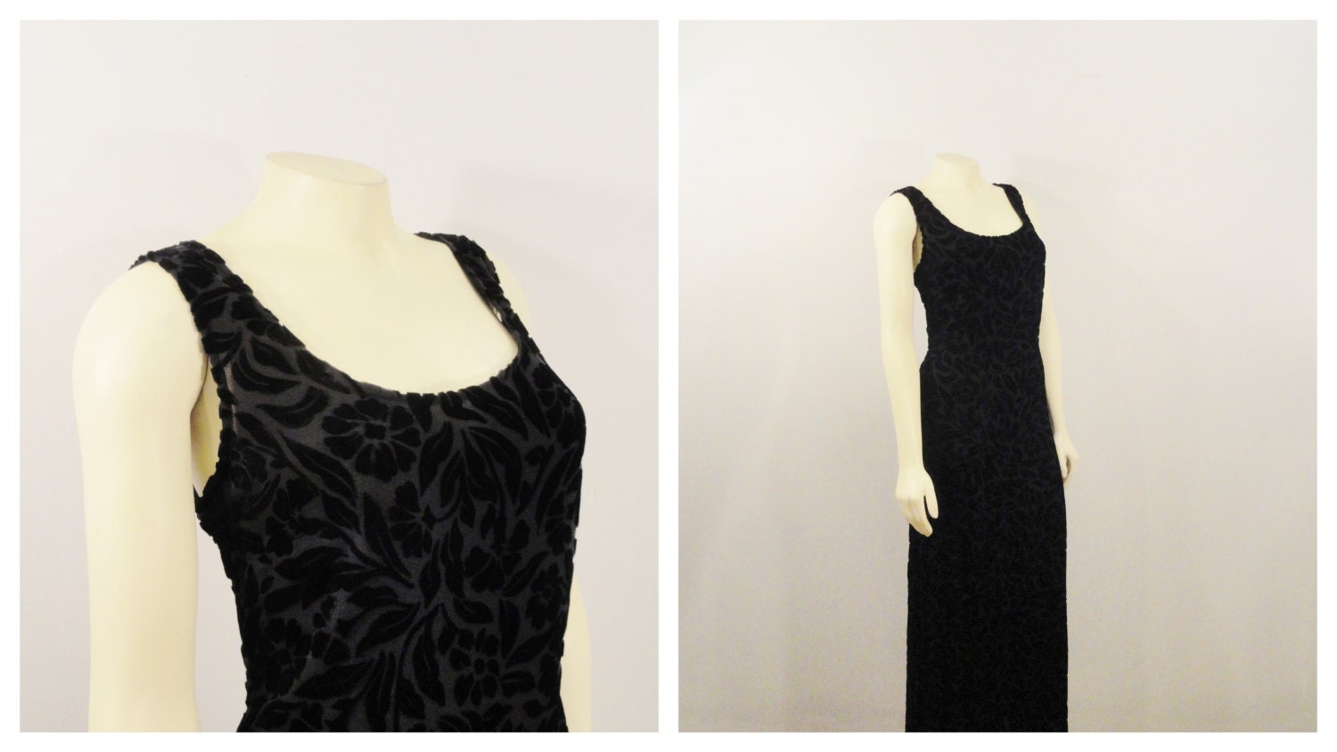 Vintage Dress 90s EXPRESS Grunge Burnout Velvet Black Maxi