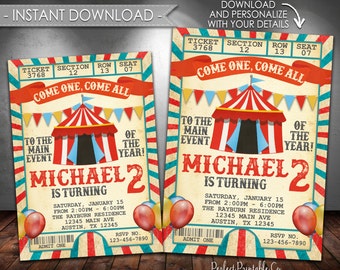 Vintage Carnival Invitation, Carnival Birthday Invitation, Circus Invitation, Circus Birthday Invitation, Instant Download, Editable #553