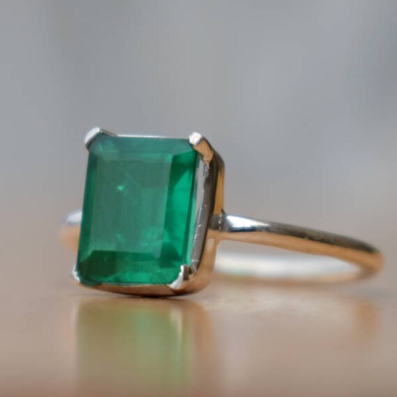 Emerald Ring-Square Green Emerald Ring-925 Sterling Silver
