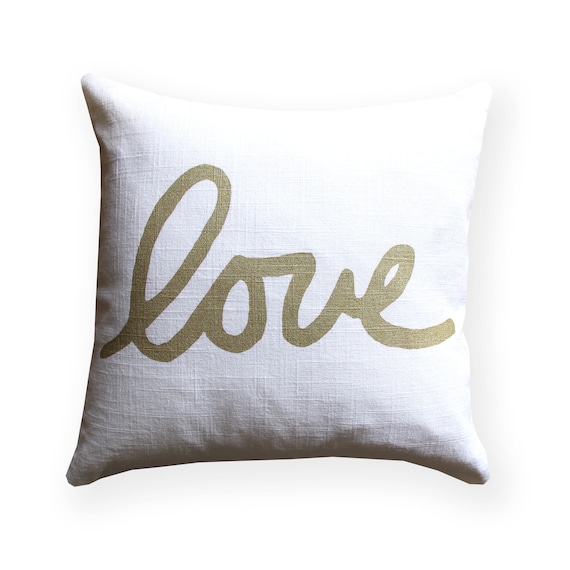 Metallic Gold and White Love Throw Pillow Square Love Pillow