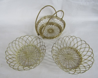 lot of 3 vintage silver wire woven baskets