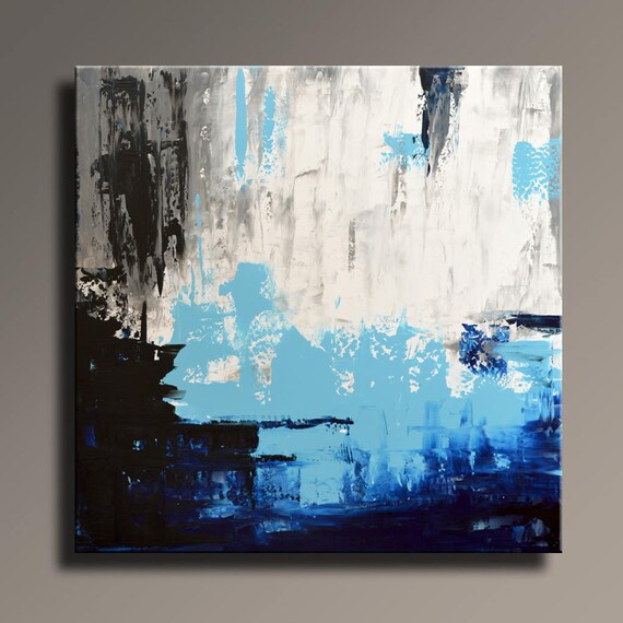 ORIGINAL ABSTRACT PAINTING 36 White Gray Blue Black