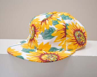 Vintage Sunflowers Cap, American Apparel, Flower, White, 1990s Sunflower Print Cap,Spring 90s Clothing