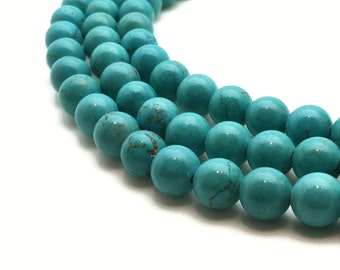 Fil Perles Turquoise Naturelle 4∼10mm Fil 15.5"-38cm Ronde Pierre Turquoise Gemme Turquoise Ronde Bleu Turquoise Perles Bleues Gemme Bleue