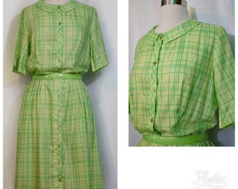 Spring Green Plaid 50s Shirtwaist Dress