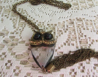 Vintage Owl Pendant Necklace/Vintage Owl Necklace/Vintage 70's Owl Jewelry/Vintage 70's Boho Owls/Vintage Hippie Owl Jewelry