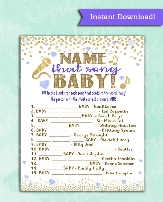 Baby Shower Game Printable Name That Song BABY Blue and Baby Shower Game Printable Name That Song BABY Blue and