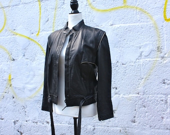 80's 90's moto bomber leather jacket; european size 42; approx Medium; with nice details