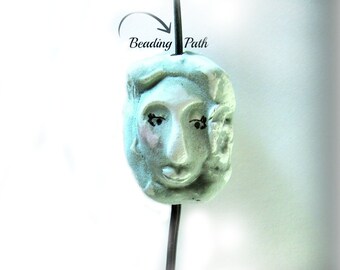 Tiki Bead, clay bead, Ceramic bead, Focal necklace bead , handmade clay bead, # 93