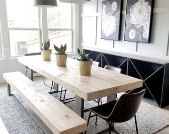 Made to Order Modern Rustic Farmhouse Dining Table and Bench Set