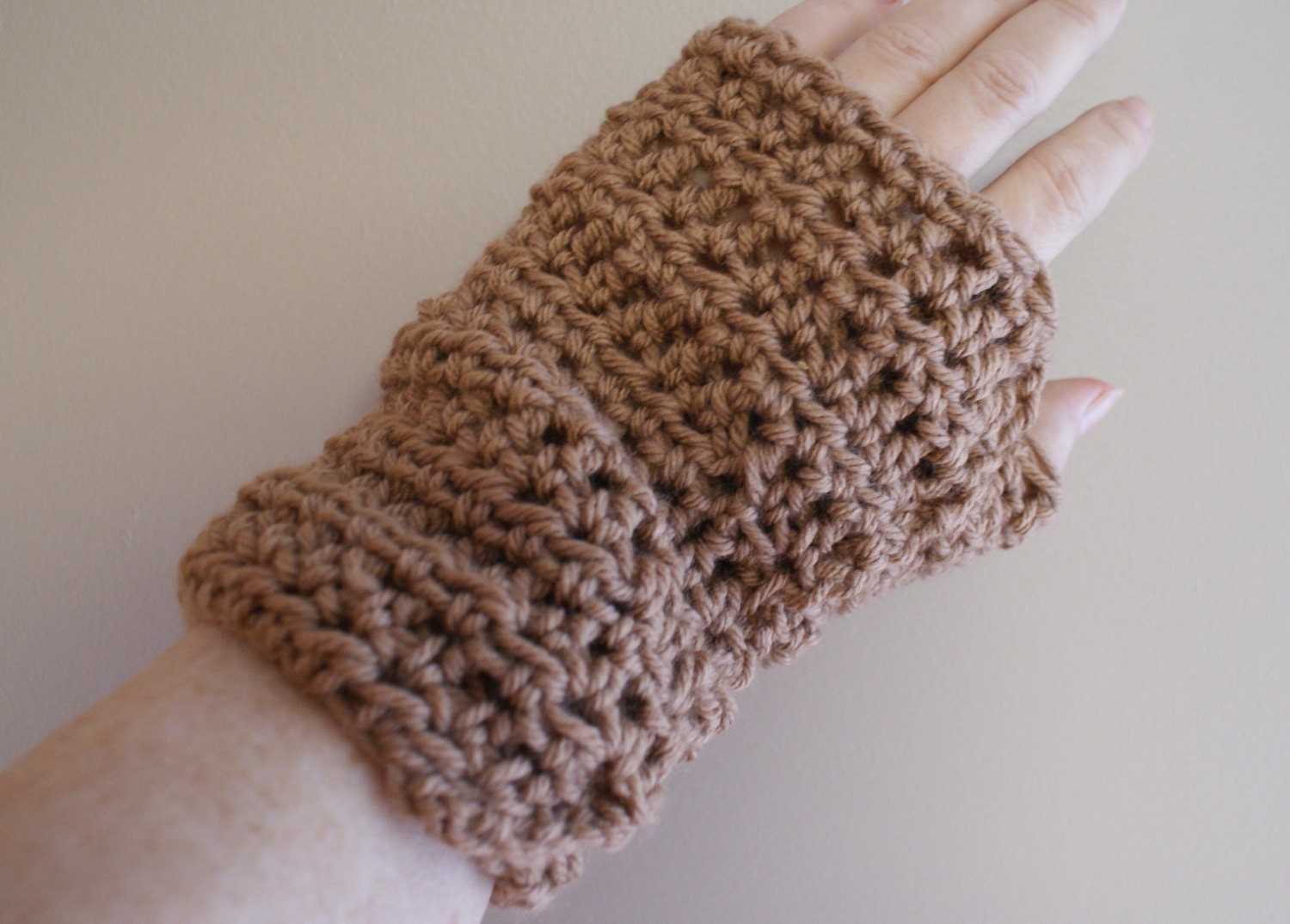 Crochet Mittens Mens Hand Warmers Tan Winter Mittens