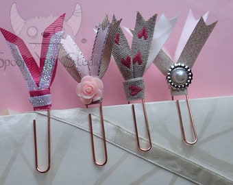 4 Rose Gold Large Double Ribbon Paper Clips *pink/PEARL/wedding/RUSTIC/chic/ROSE * For Planners & Scrapbooking.