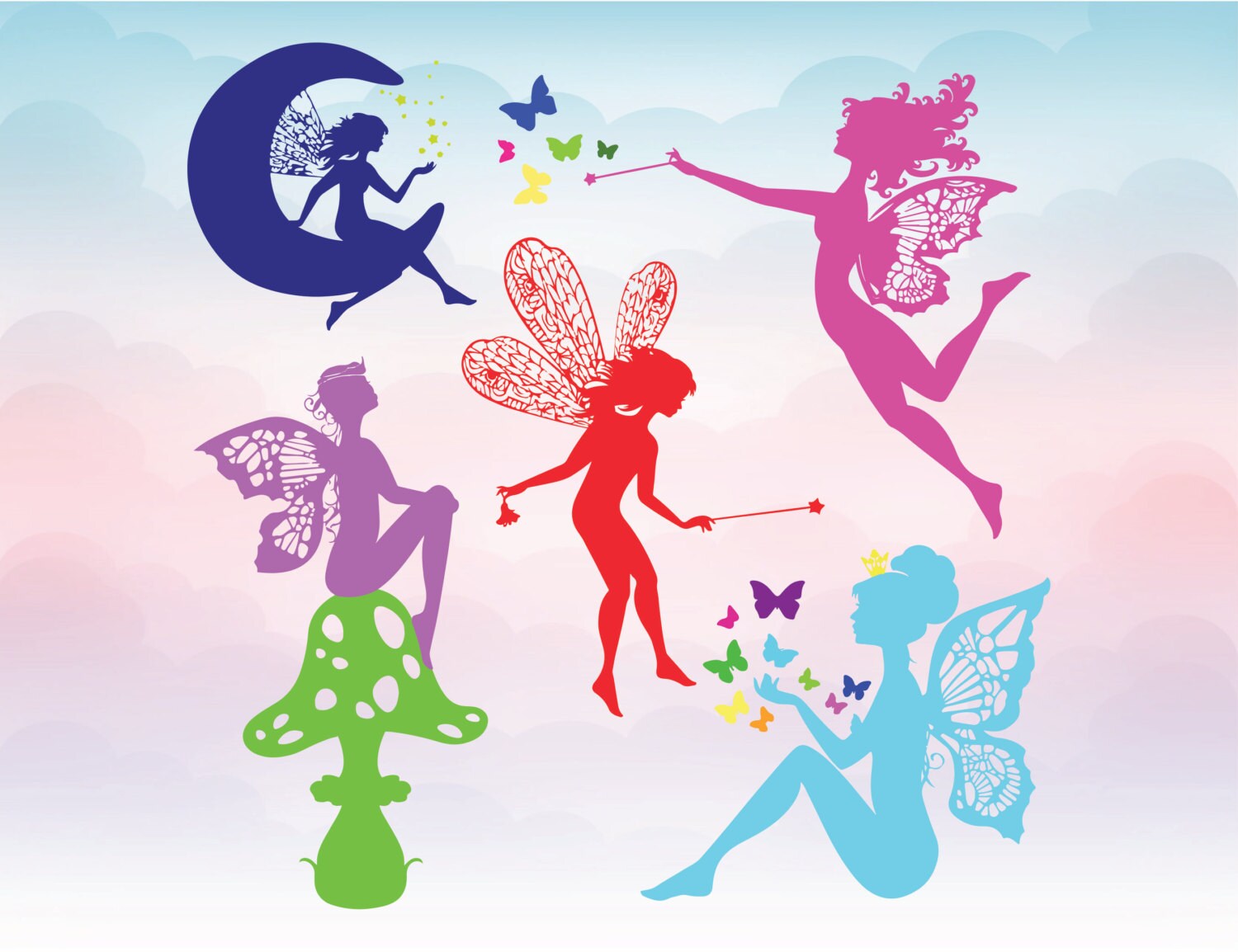 Fairy silhouette Svg Eps Dxf Png Pdf Ai cutting file for Cameo