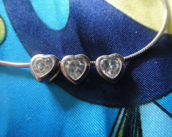 Vintage jewerly heart dangle necklace dangle trio heart necklace statement 925 silver Silver Necklace heart necklace