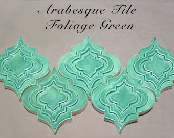Arabesque Tile, 1 square foot foliage Green, handmade tile, for fireplace, kitchen or bath