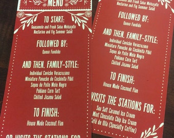 menu cards for dinner party