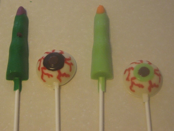 One dozen spooky eyes and witch finger lollipop suckers Halloween party favors