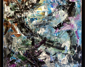 Flutters. Painting is acrylic on canvas 20 x 24 inches, framed.