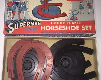 1940's Superman official Junior Rubber Horseshoe set - great box graphics!