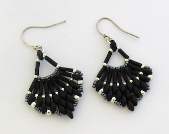 Black and Silver Beaded Earrings by Carol Wilson of Je t'adorn