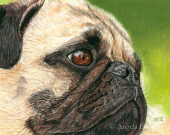 Pug Painting Print, Contentment, Dog, Art Print, Reproduction, Fine Art, Pet, Realism, Pastel, 8 x 10, Painting Print, Animal, Nature
