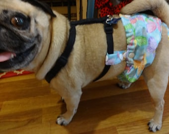 Female Dog Diaper That Stays On! Attaches To Any Harness(Not Included) Diaper Opens In The Back So It Is Easy To Put On!