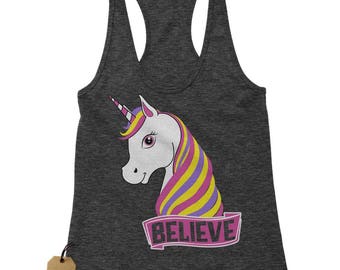 Unicorn Believe Ugly Christmas Racerback Tank Top for Women
