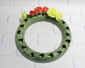 Ceramic Flower Ring - Posy Flower Wreath - Tabletop Decor - Centerpiece - Pottery Flower wreath - Bud Vase - Pottery Ring for Small Flowers