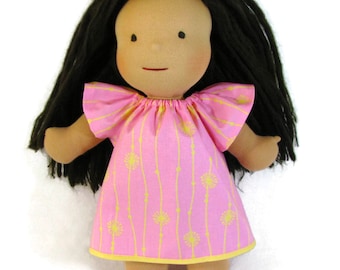Waldorf Doll Clothes, pink and yellow dress for 14, 15, 16 in dolls, Waldorf doll dress