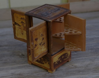 Antique Japanese Cigarette Box, Wood Inlay, Tobacciana, Asian Cigarette Box