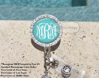 Bling Retractable Badge Holder,Personalized Badge Reel,Badge Reel,Monogram Badge Reel, Badge Holder,Nurse, Classic Aqua Turquoise, MB361