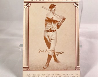 Joe DiMaggio Exhibit Card, Baseball's Great Hall of Fame series. Printed in 1977 as part of 32 card set, in nice cond. 5 3/8 by 3 3/8ths