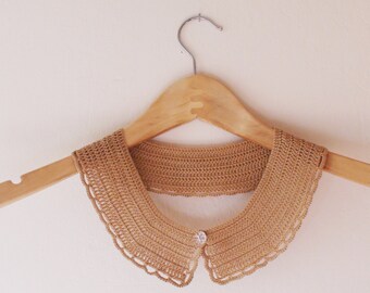 Camel crochet necklace collar , Camel Peter Pan collar , Detachable collar , Lace collar , Crochet Jewelry , Women accessory , Beige collar