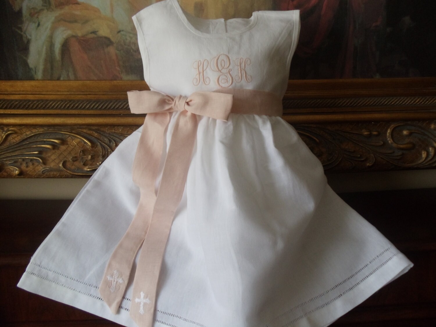 Baby and Toddler Girl White Linen Dress with Hemstitching