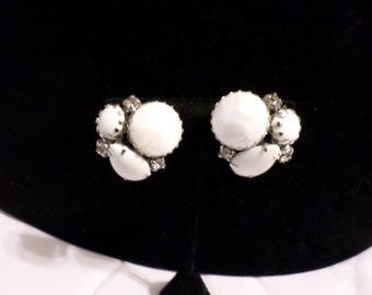 1950's Baroque Pearl and Rhinestone Clip on Earrings