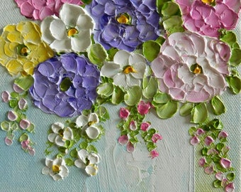 Small Impasto Zinnia Flower Painting, Floral Impasto Oil Painting,