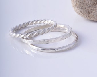 Sterling silver trio of mixed stacking rings ring handmade to order skinny stacking ring